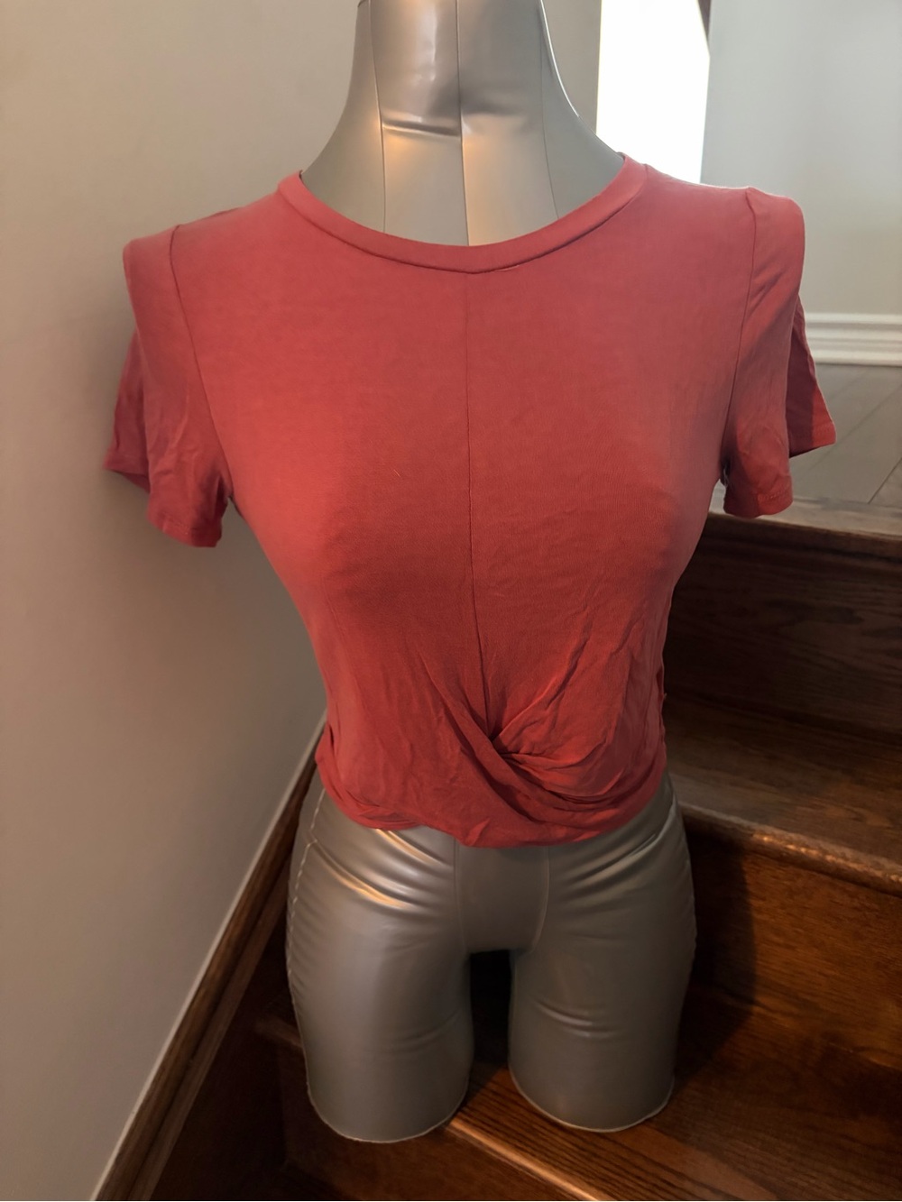 Cozy Casual Twist-Front Cropped Tee - Red